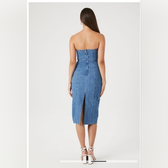 Denim Strapless Pencil Dress - Picture 2 of 6
